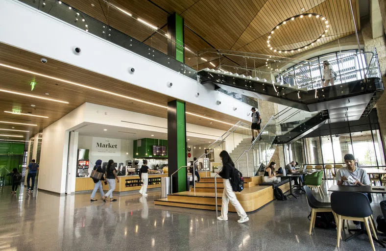 A photo of the Market Café with students going about their day.