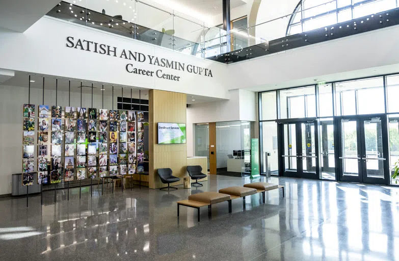 An image of the entryway into the Gupta Career center at Frisco Landing. 