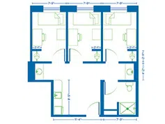 Floor plan for three single room  suite