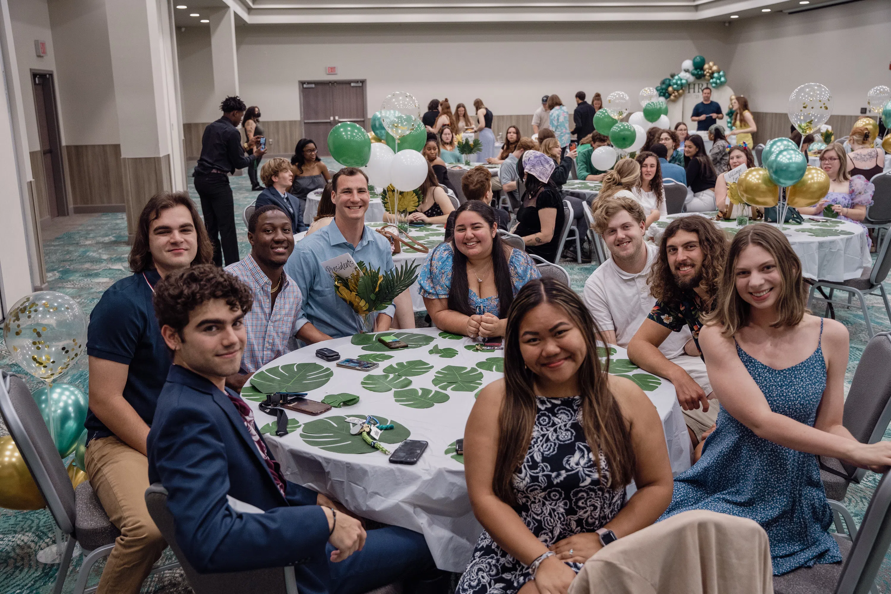 Students gather in the Conference Center for a banquet