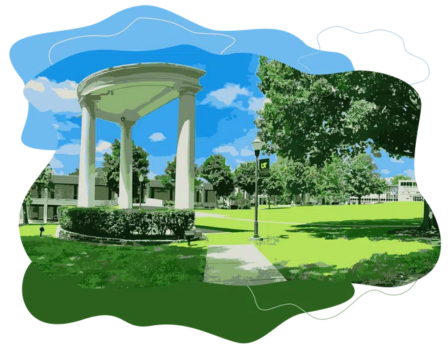 View of columns and campus green