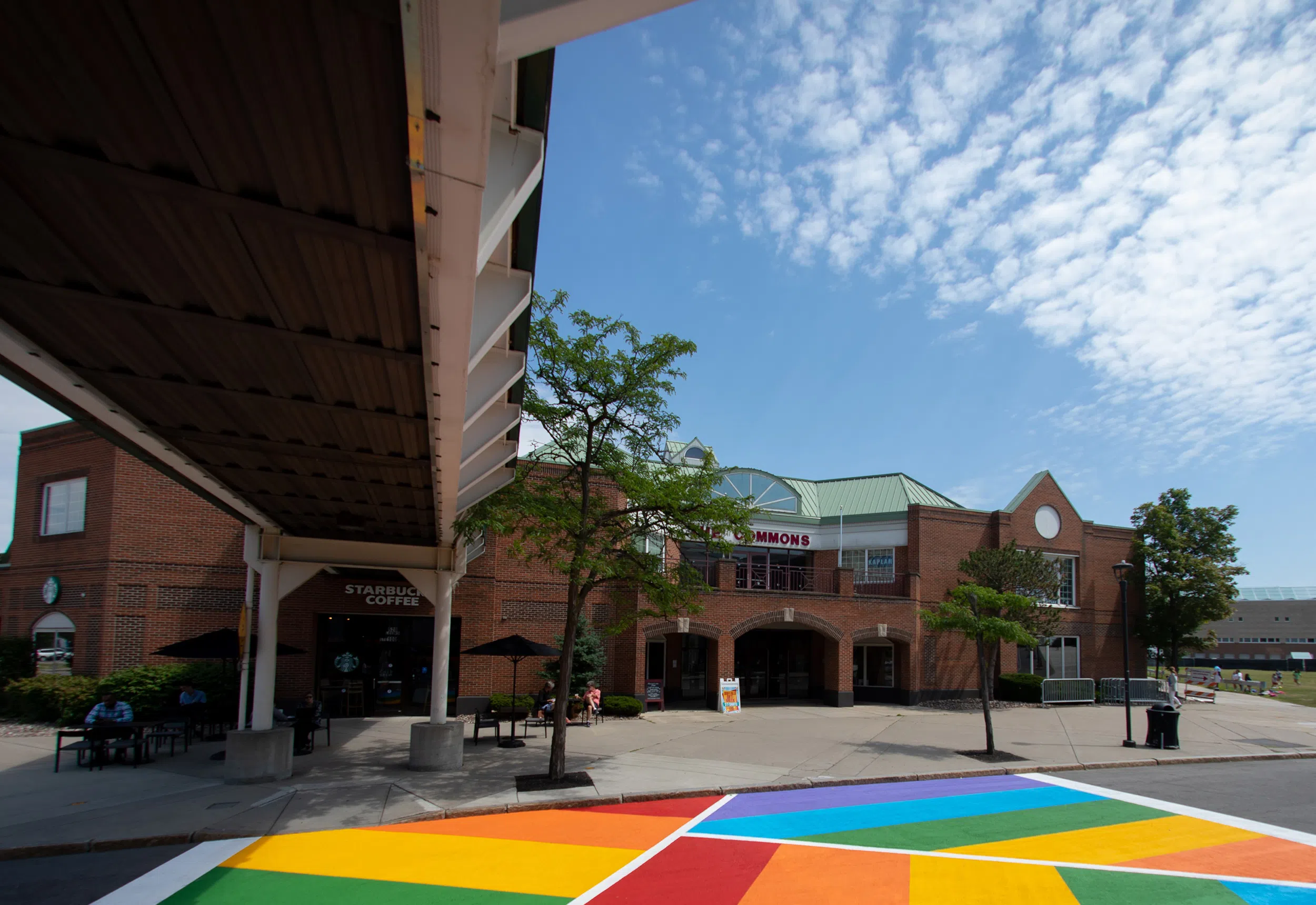 Exterior photo of one side of The Commons at the University at Buffalo