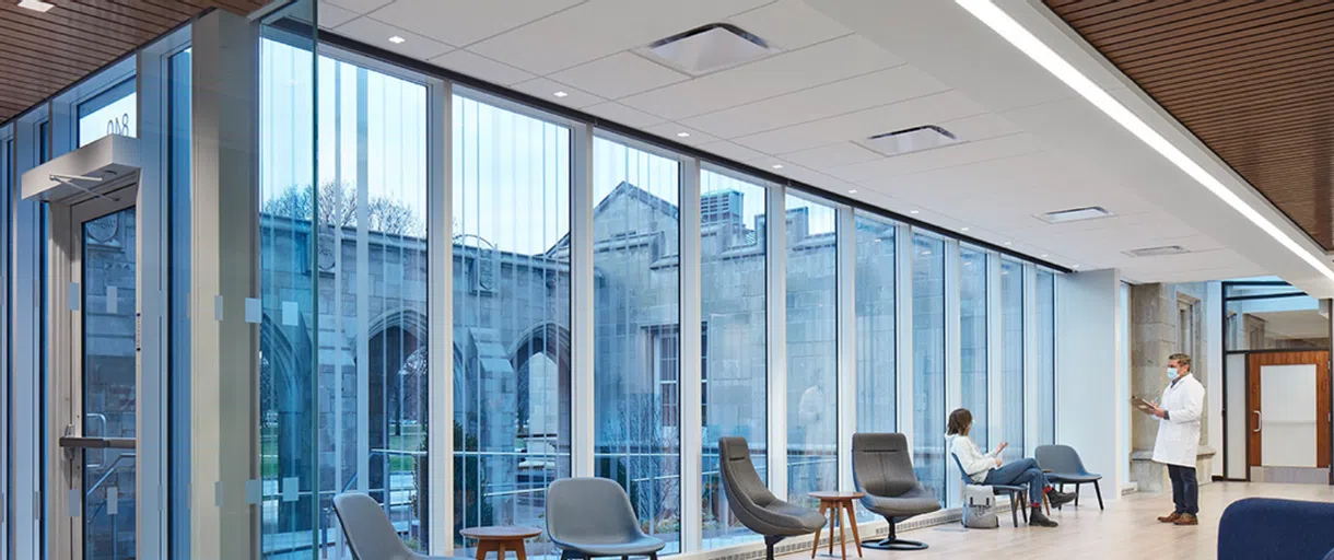 windows in wellness center lobby