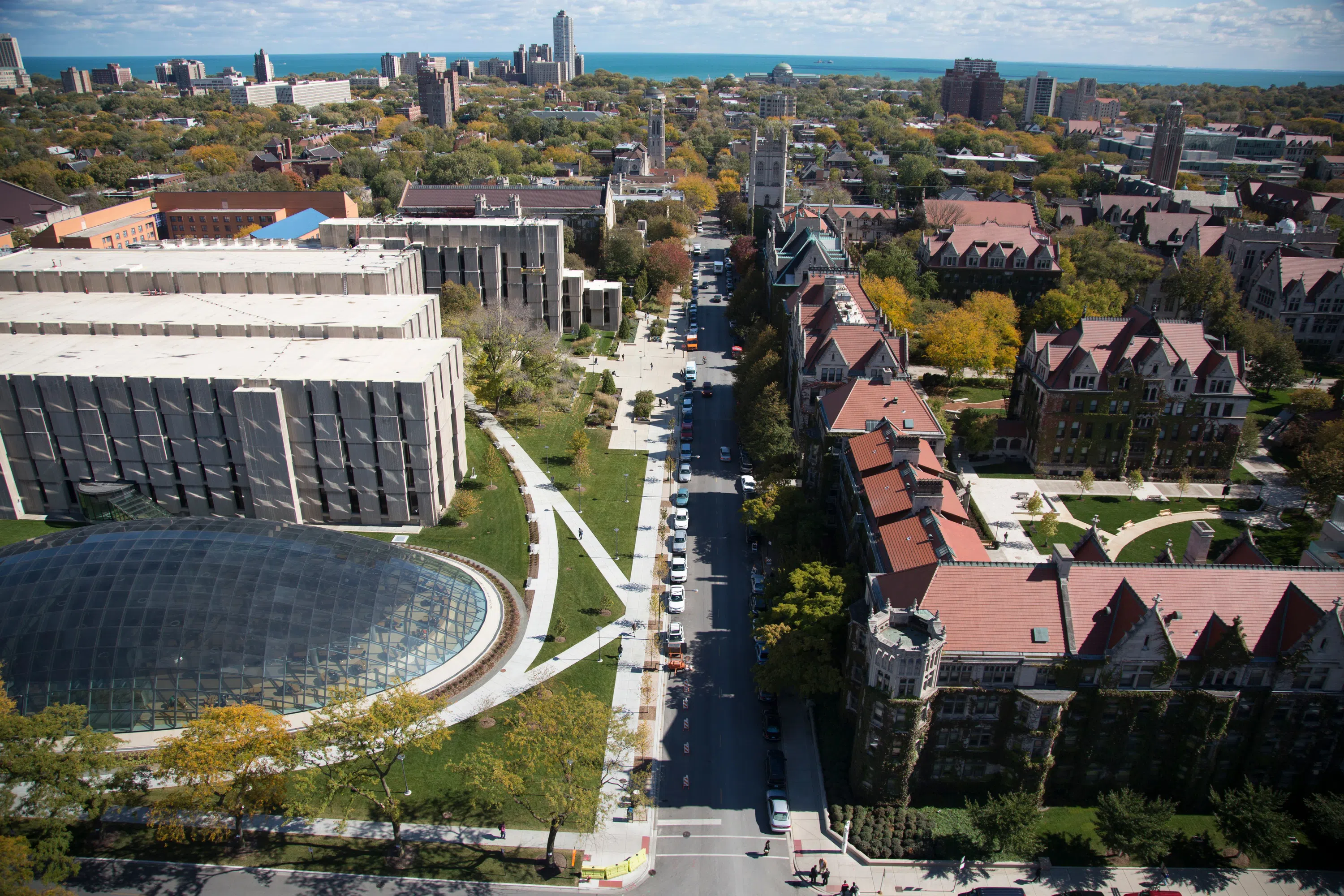 A drone shot of the Reg, Mansueto, and the quad