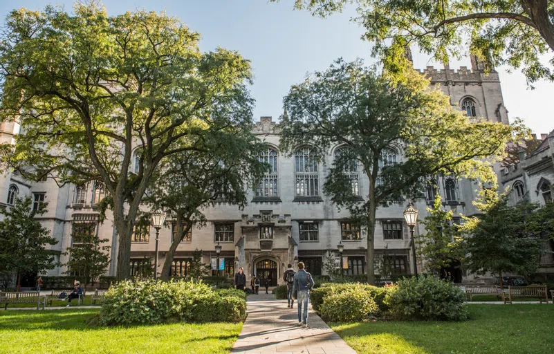 view of building from the quad with trees