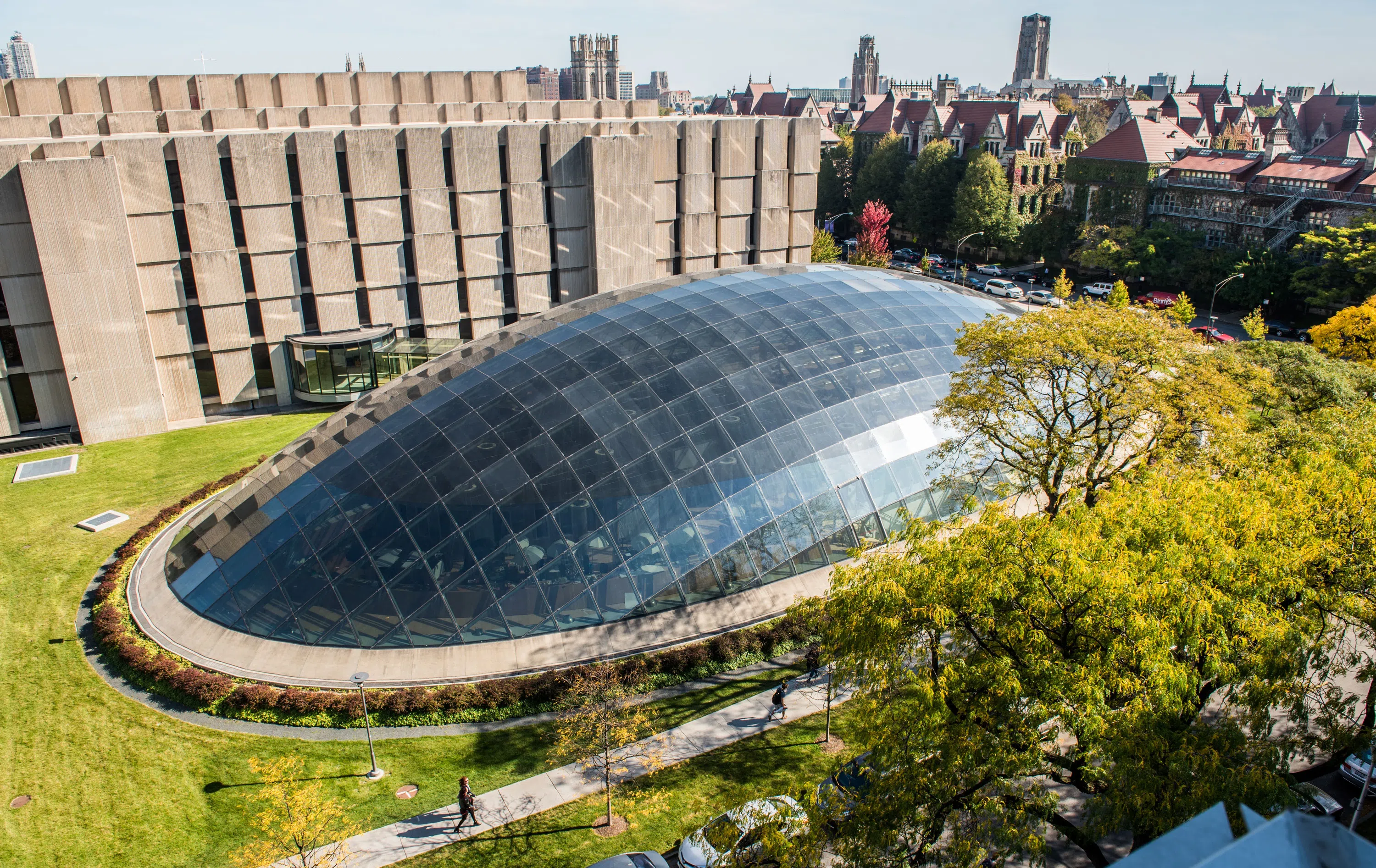 aerial view of the Mansueto reading room, a large glass dome