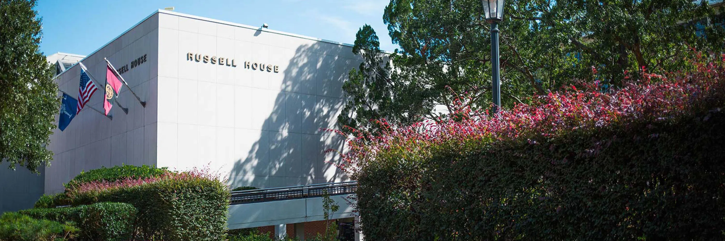 View of the front of the Russell House University Union during the day