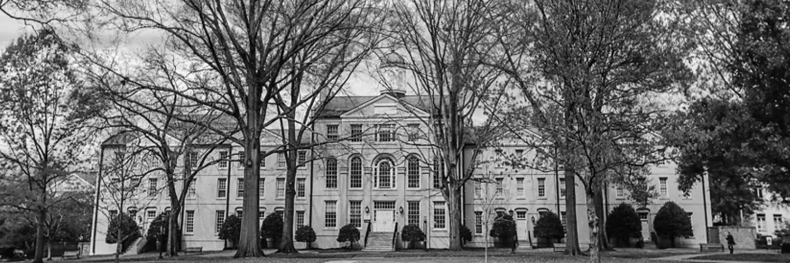 Black and white view of DeSaussure College.