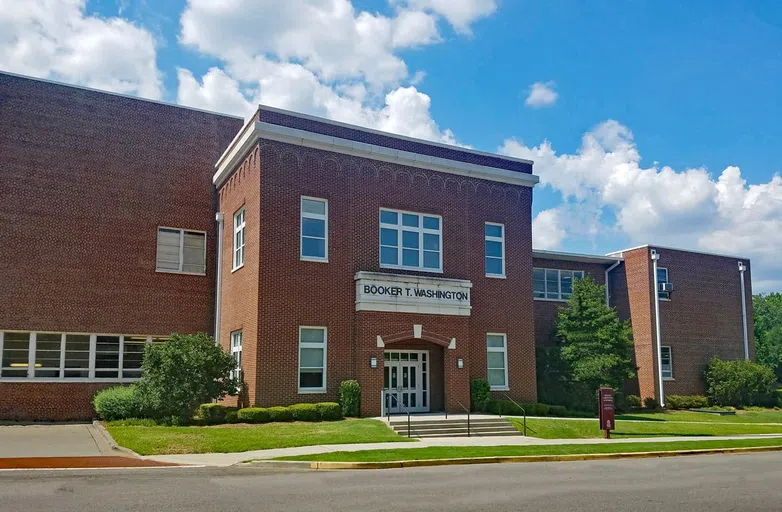 View of the front of the Booker T. Washington Building during the day.