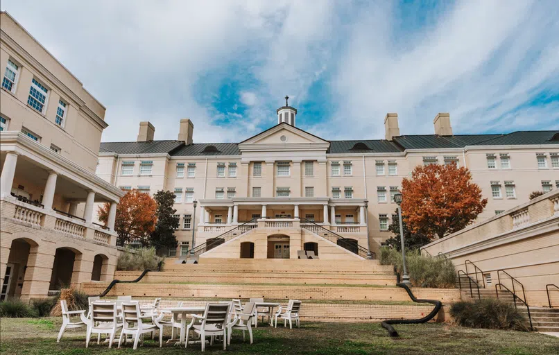 View of the front of Green Quad during the day