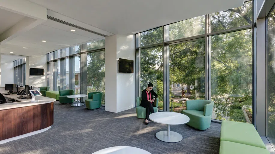 Student waiting in the waiting area.