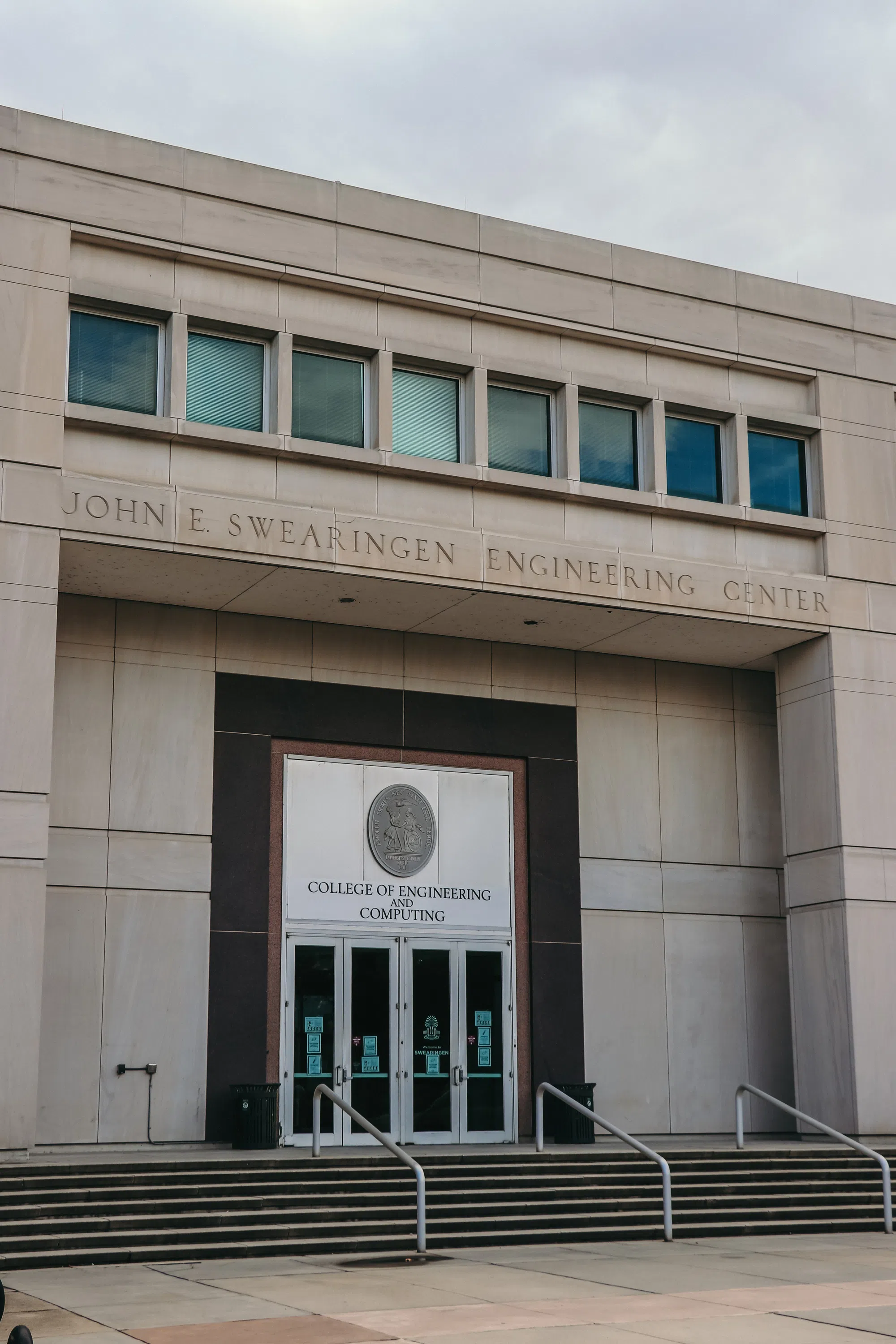 View of the front of the Swearingen Engineering Center during the day