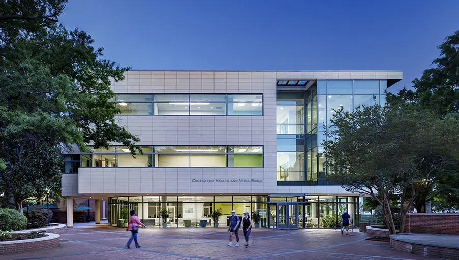 View of the Center for Health and Well-Being at night