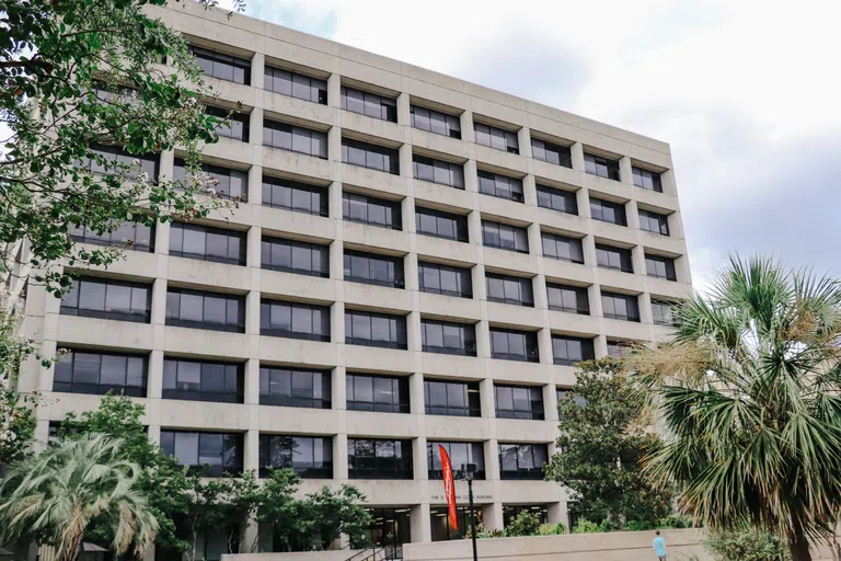 View of the front of the Close-Hipp Buildings during the day