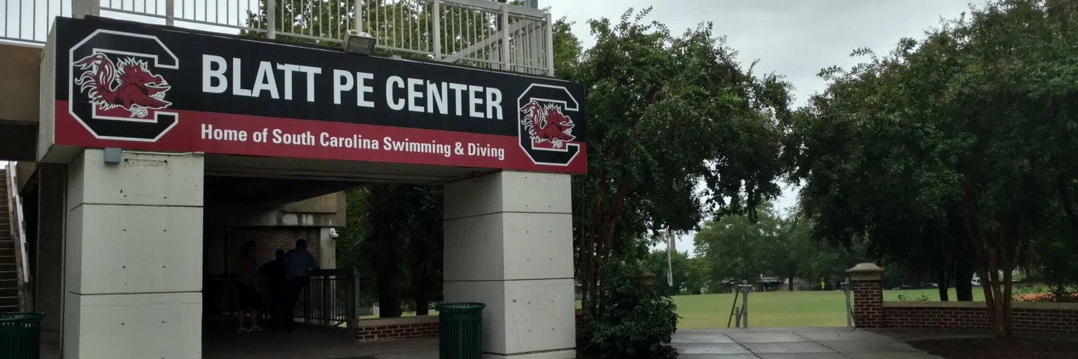 View of the entrance to Blatt PE Center during the day