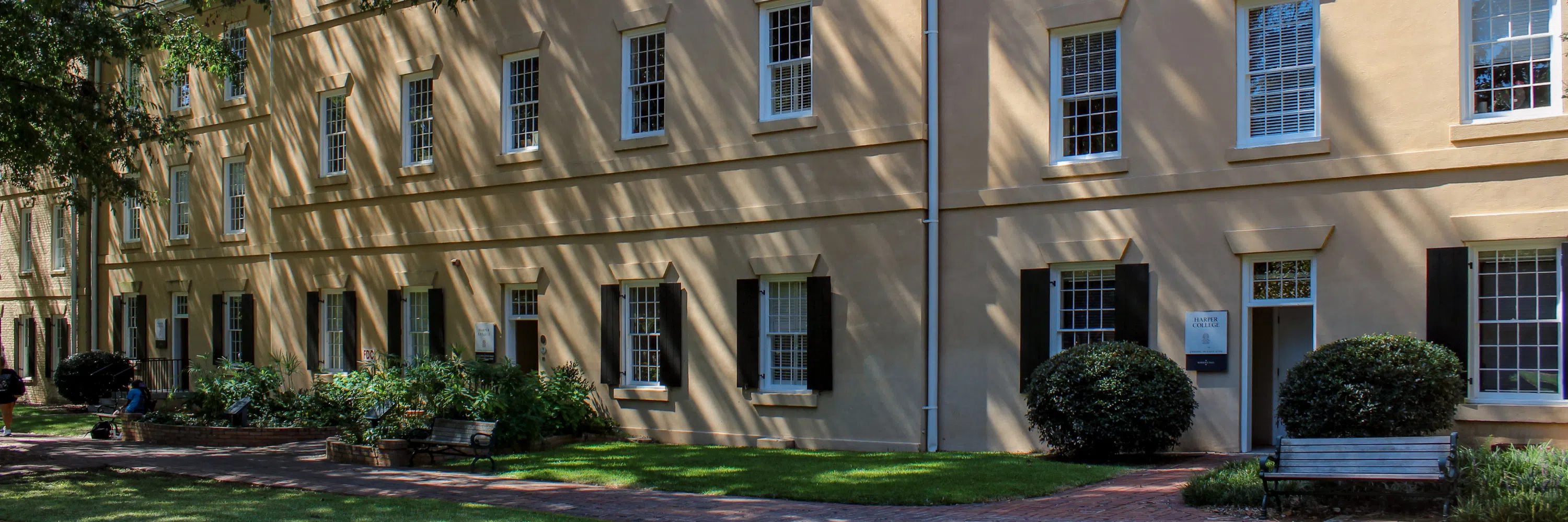 View of the front of Harper/Elliott during the day