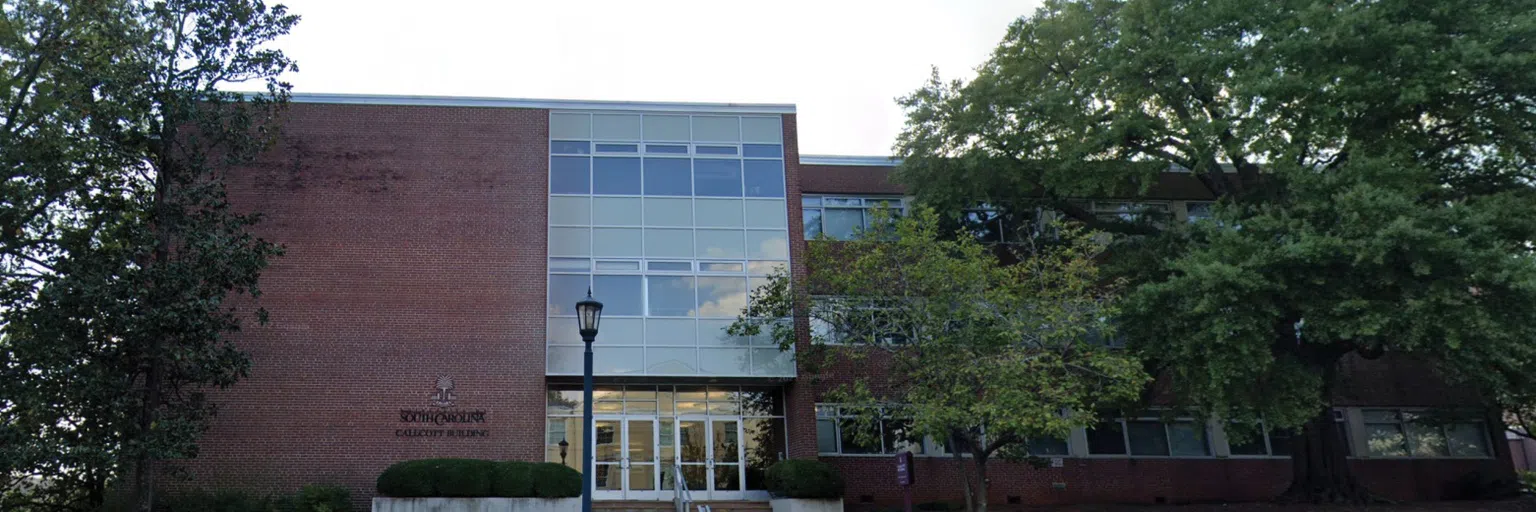 View of the Callcott Social Sciences Center during the evening