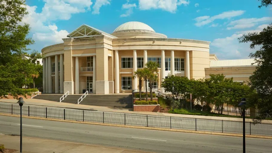 View of the Strom Thurmond Wellness and Fitness Center from across Blossom Street