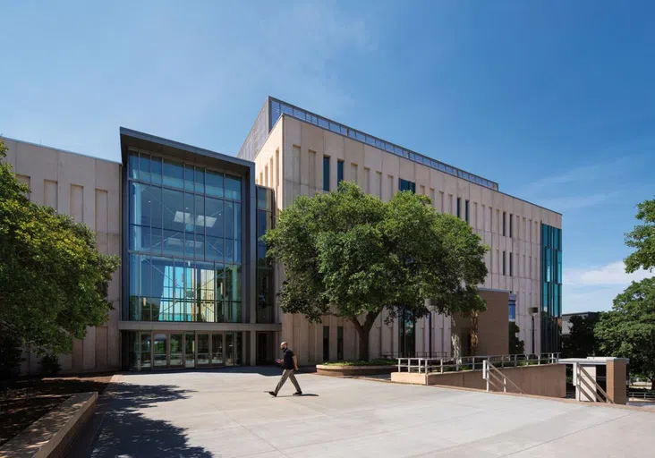 View of the front of the Science and Technology Building during the day