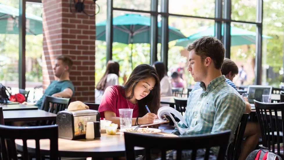 Two students sitting together working on a project