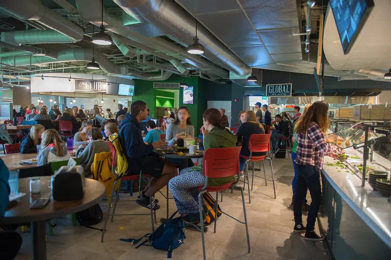 Students dining in Central Campus dining hall.