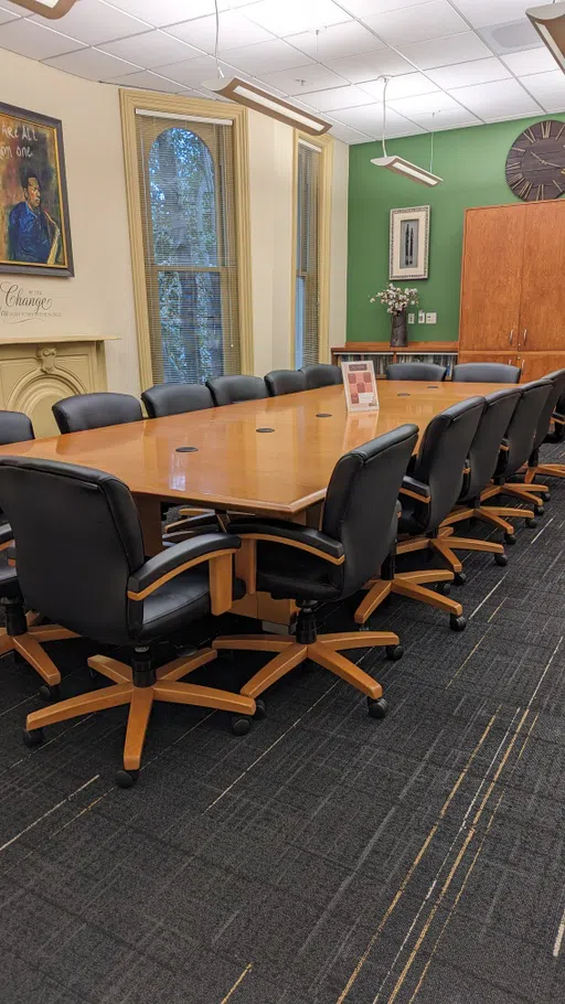 Photo of the interior of the BCC showing the seminar room with a large seminar table