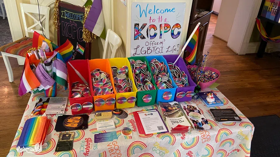 Interior of the KC Potter Center showing welcome material