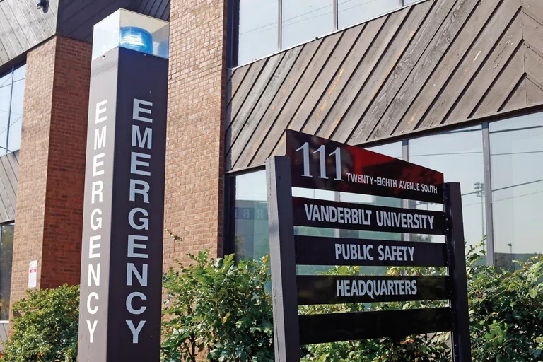 Exterior of the VUPD headquarters showing a campus safety blue light