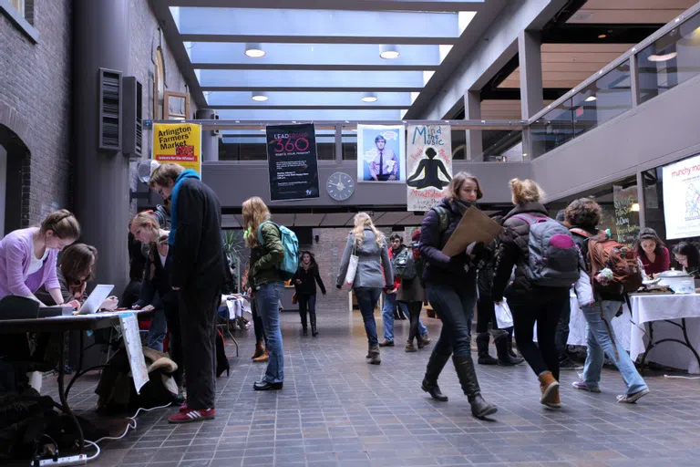 Students walking through the College Center