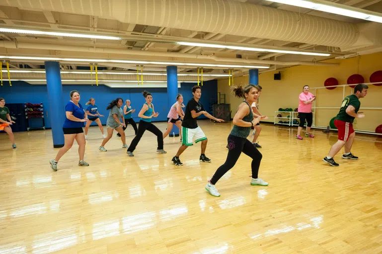 Students taking a zumba class.