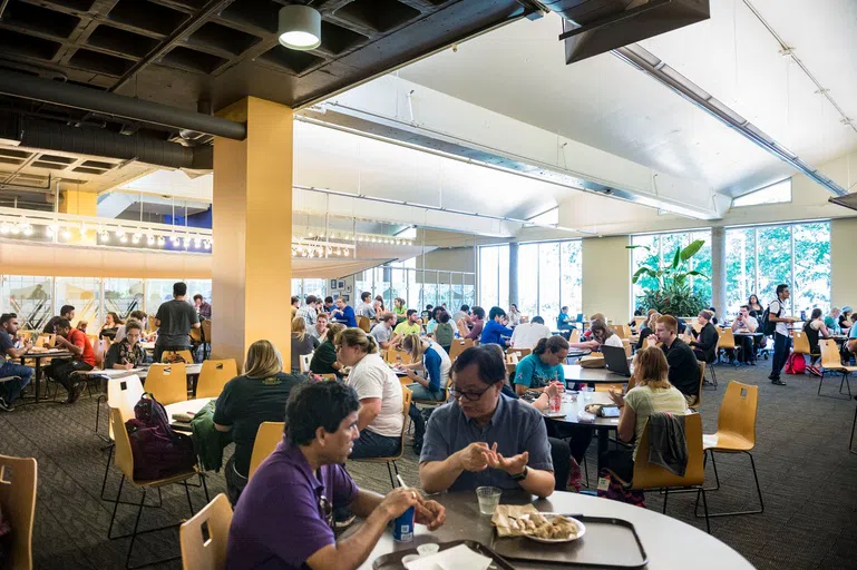 Students eating in the Union Market