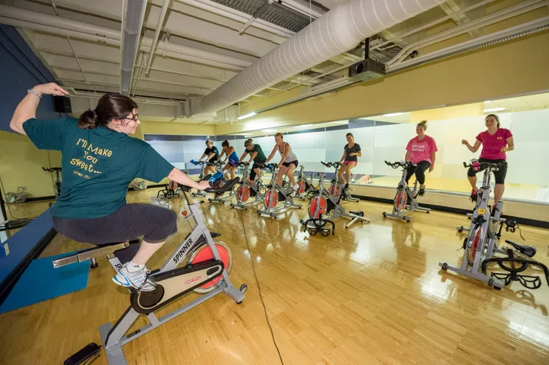 Students in a spin cycle class.