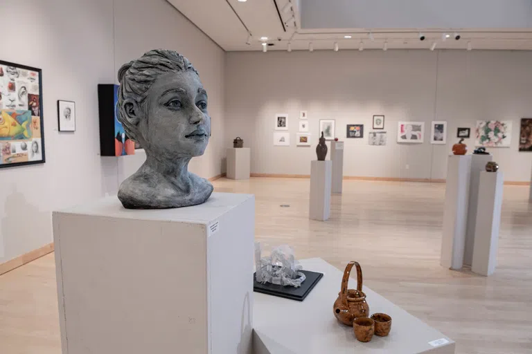 Artwork on display in the Robert and Elaine Stein Galleries in the Creative Arts Center.