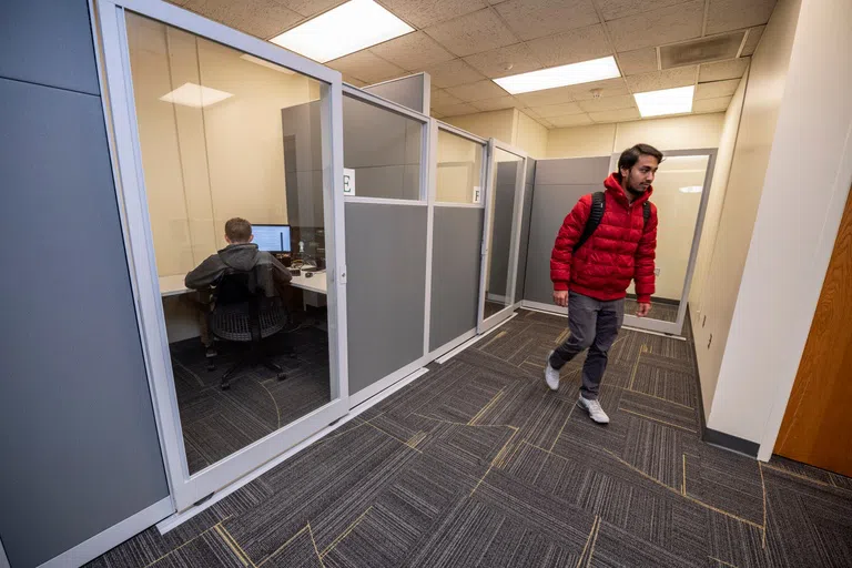 Individual study rooms in the library. 