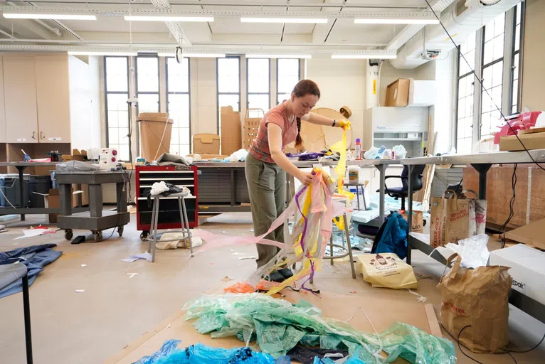 Wellesley student in advanced sculpture class