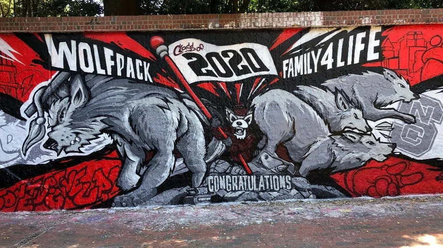 This image of the free expression tunnel contains artwork by a student congratulating the graduating class of 2020.