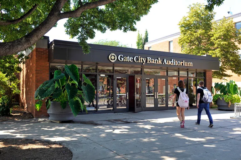 While Gate City Bank Auditorium only houses a lecture hall space, it is connected to the nearby Stevens Hall.