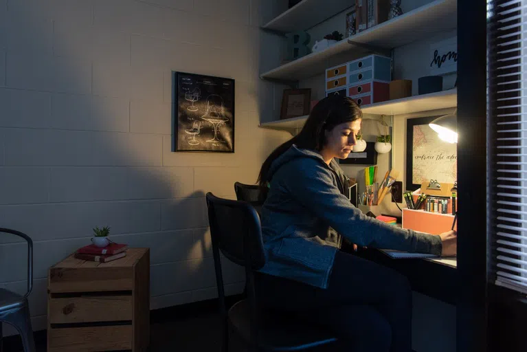 Studying for class in your room is easy with your built in desk space!