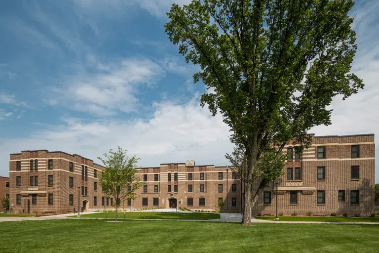 Churchill Hall overlooks Churchill Field, a place you can regularly see students sunbathing, playing spike ball, flag football, or, during the winter months, having snowball fights.