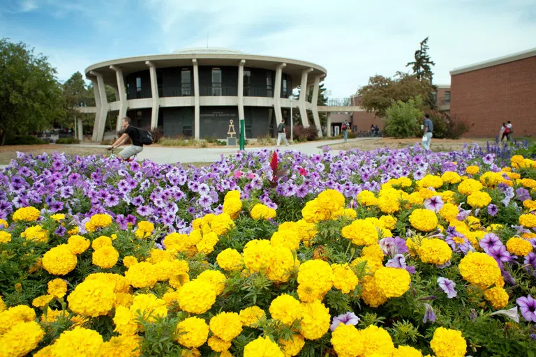 Known throughout campus as the Oreo, Spaceship, or Yo-Yo, this uniquely-shaped engineering building houses the administrative offices for the college. 